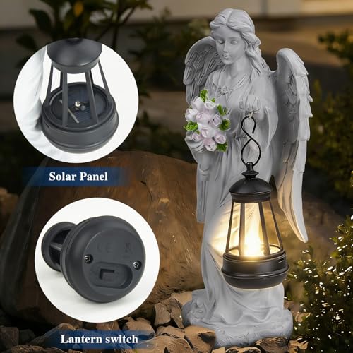 Solar Angel Garden Statue Outdoor Decor, 9 inches Angel Sculpture for Outside Patio Lawn Yard Art Gifts for Mom Grandma Women