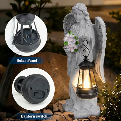 Solar Angel Garden Statue Outdoor Decor, 9 inches Angel Sculpture for Outside Patio Lawn Yard Art Gifts for Mom Grandma Women