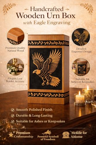 Urn with Flying Eagle Engraving – Premium Memorial Urn for Human Ashes – Decorative Funeral Urn Box[Available urn Box in 5 Different Sizes] ((Small [8X5] 115 Cubic INCHES)) - size: (Small [8X5] 115 Cubic INCHES)