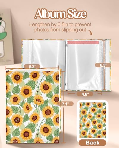 Slohif Photo Album 4x6 Pictures Leather Small Memory Book Keepsake for Family Wedding Postcard 100 Pockets Personalized Couples Photobook for Engagement Travel Vacation Birthday Honeymoon Sunflowers - style: Sunflower
