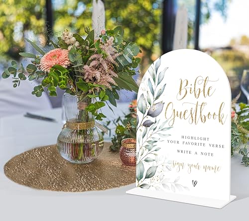 Acrylic Wedding Signs, Greenery Theme Bible Guestbook Sign, Wedding Reception Signage, Bridal Shower Table Decor with Stand, Engagement, Anniversary, Newlywed Events and Parties Supplies, 21 - color: Bible Guestbook Sign, 21