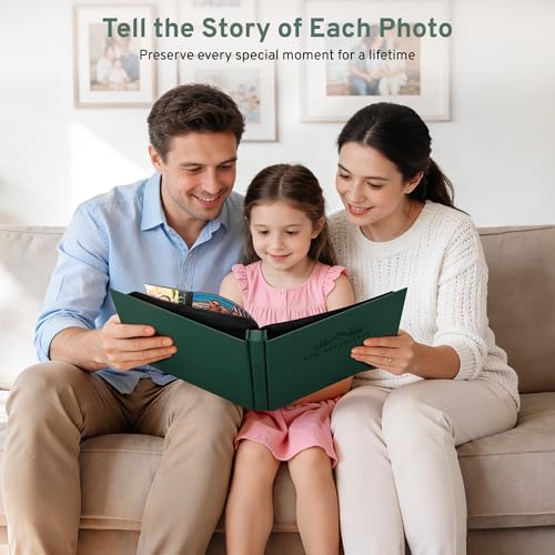 DazSpirit 4x6 Photo Album, 600 Pockets, Leather Cover, Slip-In Pages | Embossed Leather Cover, Extra-Large Memory Book for Wedding, Baby, Anniversary and Family Photos, Dark Green - color: Dark Green