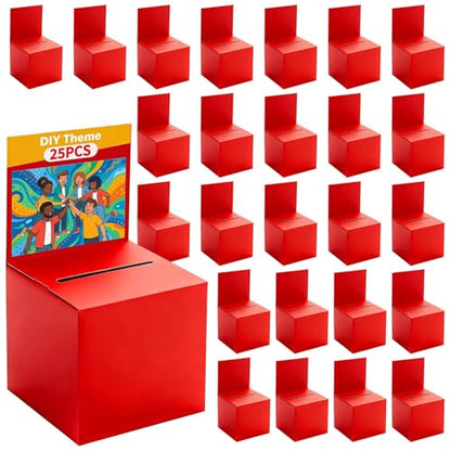 25 Pack Raffle Box Ballot Box with Slot, 6 x 6 x 6 Inch Red Cardboard Suggestion Box with Removable Header, for Collecting Business Card Voting Contest Fundraising Donation and Suggestion - color: Red, size: 25Pack