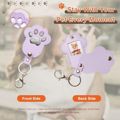 Pet Memorial Keychain Dog Paw Keepsake Photo Holder - color: Purple