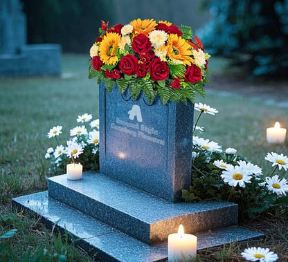 Artificial Headstone Flower Saddle,Cemetery Flowers,Memorial Flowers,Beautiful Arrangements-Silk Daisy Rose Sunflower Chrysanthemum