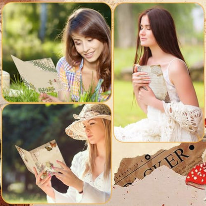 Motiskyy 100 Pcs Nature Vintage Design Blank Greeting Cards 4x6, Rustic Butterfly Blank Cards, 10 Designs, Great Stationary Set for All Occasions with Matching Rustic Envelopes and Stickers - style: Rustic