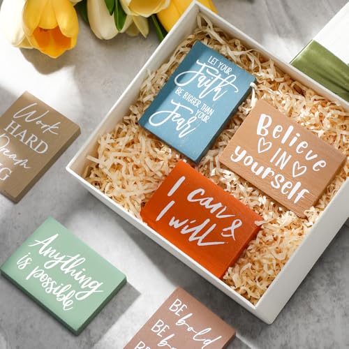 Rossesay 9 Pcs Mini Inspirational Wooden Signs for Desk Table, Vivid Colors - color: Vivid Colors