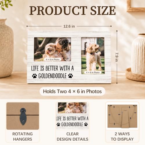 Goldendoodle Gifts Double Picture Frame 4x6, Dog Two Photo Frame - color: color-12