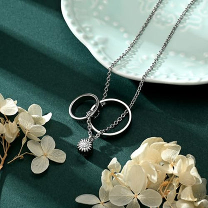 Daisy Cremation Jewelry Necklaces Stainless Steel Circle of Life Eternity Urn Necklaces for Ashes Memorial Keepsake Daisy Pendant for Women Men Gifts With Funnel Kit & Bag - color: Silver