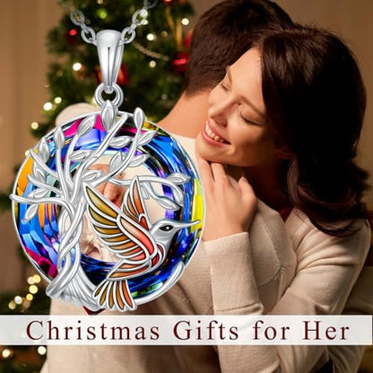 TOUPOP Butterfly Necklace for Women 925 Sterling Silver Tree of Life Butterflies Dragonfly Hummingbird Pendant Necklaces Crystal Jewelry Anniversary Christmas Birthday Gift for Her - color: Hummingbird Red