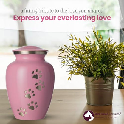 Ottillie Legacy Pink/Pewter/Vert Urn, up to 25lbs - color: Ardent Pink, Vertical Pewter Paws, size: Small
