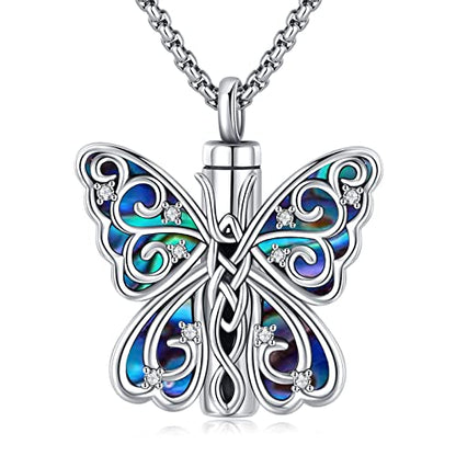 Urn Necklace for Ashes for Women/Men 925 Sterling Silver Cremation Jewelry w/Funnel Filler Memorial Jewelry Gifts - color: B-Butterfly 2, style: Non - Customized