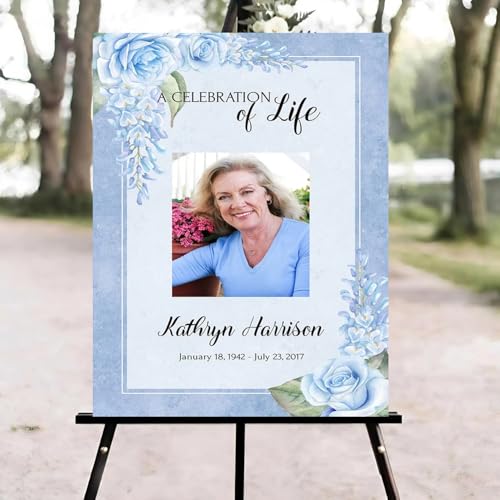 Blue Roses Funeral Welcome Sign, Celebration of Life Welcome Sign, in Loving Memory Sign, Celebration of Life Funeral Sign, Celebration of Life Sign, Memorial Sign with Photo #Yn23 - color: Version #25