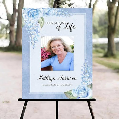 Blue Roses Funeral Welcome Sign, Celebration of Life Welcome Sign, in Loving Memory Sign, Celebration of Life Funeral Sign, Celebration of Life Sign, Memorial Sign with Photo #Yn23 - color: Version #25