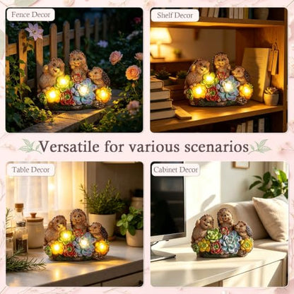 Hedgehog Solar Garden Statues with Succulent Animal Figurines - color: Brown-hedgehog03