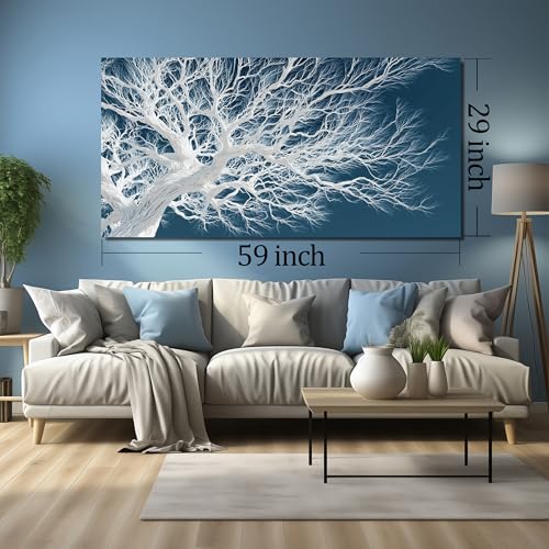 JuhaiArt Tree Wall Art Blue Art Picture for Living Room - color: Blue, size: 59"L x 29"W