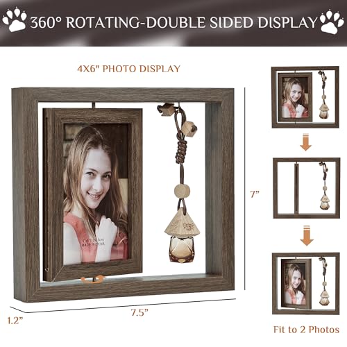 Pet Memorial Photo Frame 4x6, Loss of Cat Dog Sympathy Gifts for Friend Condolence Keepsake with Pet Hair/Ashes Remembrance Glass Bottle & Gift Box