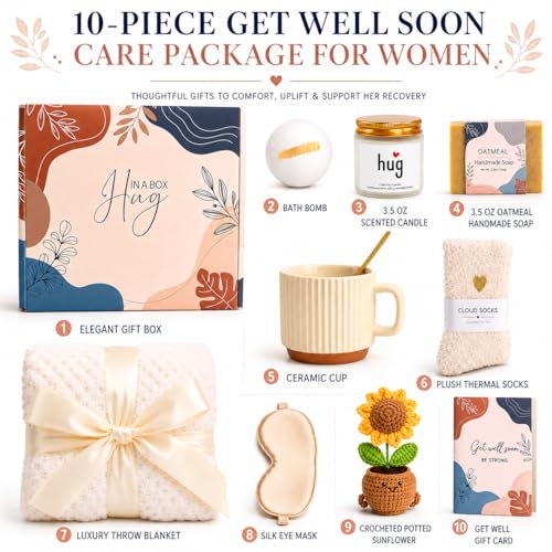 Get Well Soon Gift Baskets for Women, Surgery Recovery Care Package, Sympathy Gifts for Loss of Loved One, Thoughtful Care Package for Mom Her Wife Friends - color: Cream