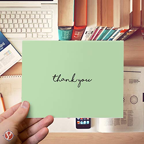 Baby Thank You Card – Elegant Light Green Mint Greeting for Birthdays, Baby Showers, Weddings, Business – White Blank Interior | 4.25 x 5.5” | Set of 25 Cards & 25 Envelopes - color: Mint Green