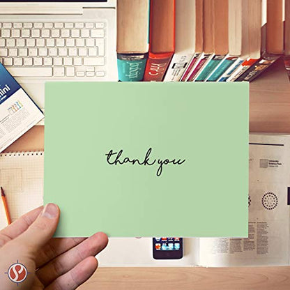 Baby Thank You Card – Elegant Light Green Mint Greeting for Birthdays, Baby Showers, Weddings, Business – White Blank Interior | 4.25 x 5.5” | Set of 25 Cards & 25 Envelopes - color: Mint Green
