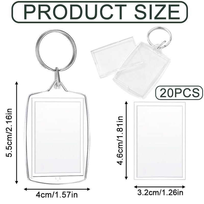 Acrylic Photo Frame Keyring, 20 Clear Picture Keychain Holder with Split Ring, Photo Insert Keychains Holder for Custom Frame, DIY Crafts, Personalized Gifts, Artworks 1.26 * 1.8 Inch