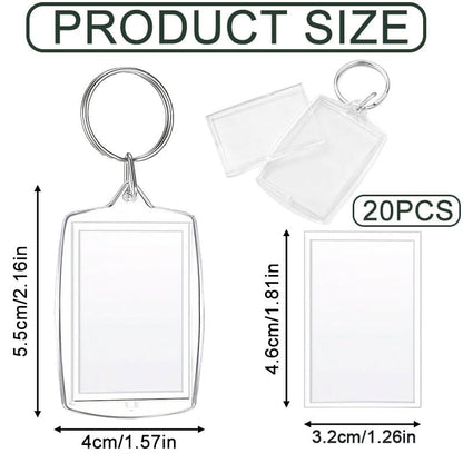 Acrylic Photo Frame Keyring, 20 Clear Picture Keychain Holder with Split Ring, Photo Insert Keychains Holder for Custom Frame, DIY Crafts, Personalized Gifts, Artworks 1.26 * 1.8 Inch