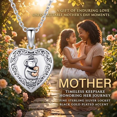 MEDWISE 925 Sterling Silver Locket Necklace That Holds Pictures Photo Necklace Oxidized Rose Flower/Sunflower/Compass/Celtic Heart Pendnat Lockets Gifts for Women Birthday Christmas Gifts - style: J-Koala