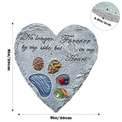 Heart Shaped Dog Memorial Garden Stone with Paw Print & Treats & Food - Sympathy Gift for Loss of Pet Outdoor Grave Marker Remembrance Dog Passing Away