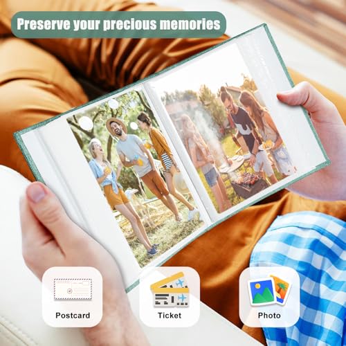 Photo Album 4x6 100 Pockets, Linen Cover Top Loader Vertical, Slip-in Picture Green Pockets Albums for Wedding, Family, Anniversary, Baby, Vacation - color: Green, size: 100 Pockets