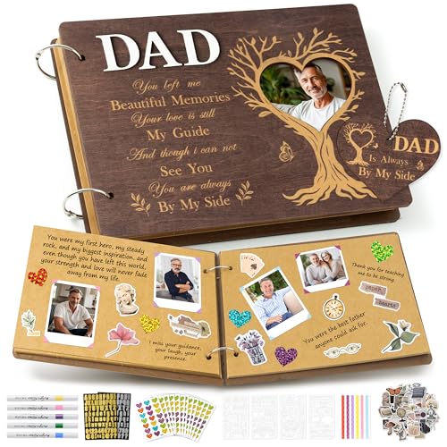 CY2SIDE Dad Memorial Gifts Photo Album – 110PCS In Loving Memory of Dad Wooden Scrapbook Kit Sympathy Gift for Loss of Father, Bereavement Keepsake Grief Journal for Father’s Day & Grieving Family - style: Memorial Dad