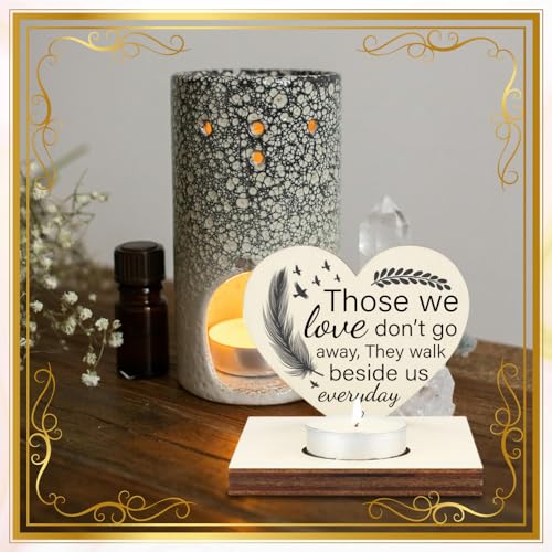 Memorial Tealight Candle Holder with “Those We Love Don’t Go Away” Verse, Heart-Shaped Remembrance Plaque, Sympathy Bereavement Gift, LMM6 - color: Those We Love Don’t Go Away