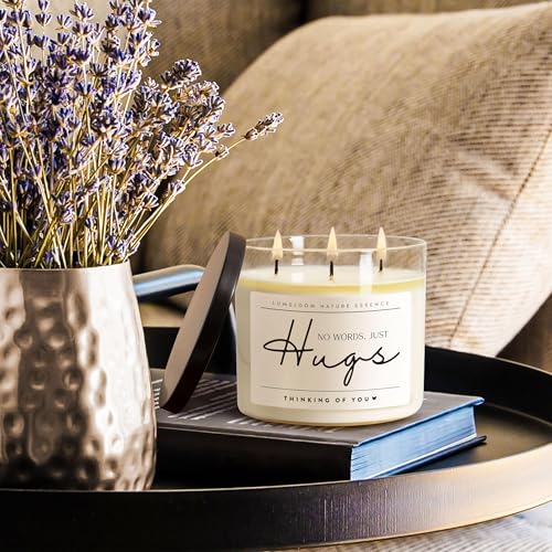 LUMELOOM Sympathy Gift for Loss of Loved One, 14.5oz 3-Wick Lavender Candle | Memorial Gifts, Miscarriage Gifts for Mothers, Bereavement Condolence Grief Presents for Women, No Words Just Hugs Candle