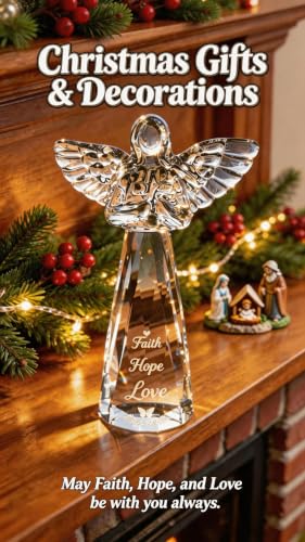 Faith Hope Love Crystal Angel Christian Gifts for Women | Laser Engraved, 6” Inspirational Keepsake, Baptism Confirmation Birthday Christmas Easter Valentine's Day Gift for Her - color: Faith Hope Love