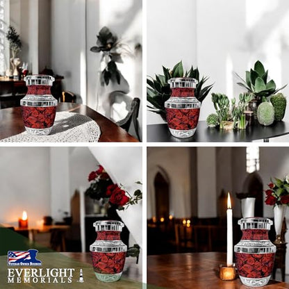 Red Roses Small Keepsake Urn for Ashes - color: Red Roses, size: Small