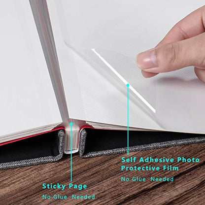 Large Photo Album Self Adhesive for 4x6 5x7 8x10 Pictures Magnetic Scrapbook Album 20 Sheets / 40 Pages Linen Cover DIY Photo Album with A Metallic Pen and and Plastic Board(Grey) - color: Grey, size: 11"x10.8" 40 Pages