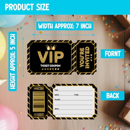 Black Golden Vip Birthday Party Invitations, Movie VIP Invitations Card for Boys Girls (30 Cards & 30 Envelopes) - color: Golden