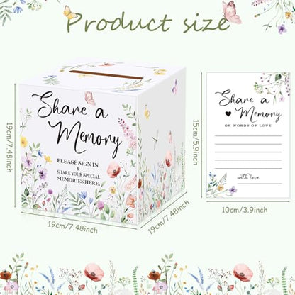 Fainne 50 Pcs Floral Share a Memory Cards with Celebration of Life Box Funeral Advice Cards Thank You Sympathy Holder Box Decor for Guest Funerals Memorial Service Farewell Remembrance Party Supplies - style: Foral