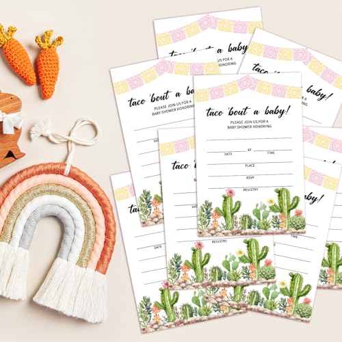 Taco Bout A Baby Baby Shower Invitations for Boys Girls, Cactus Baby Announcement Invite Cards, 25 Set of Fill-in Baby Shower Invites with Envelopes, Gender Reveal Party Supplies -B09 - color: Taco