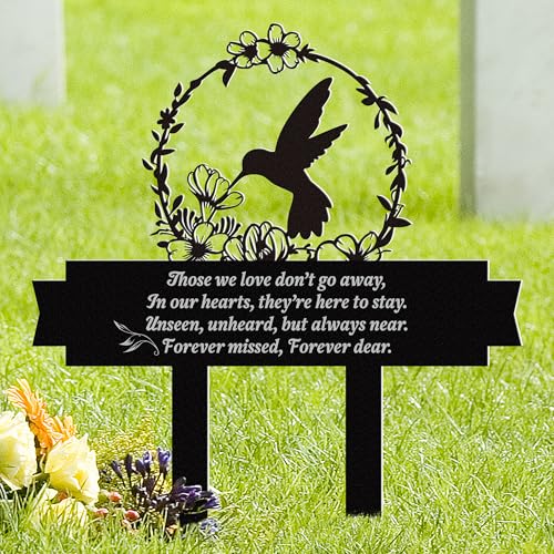 Memorial Stakes for Graves, Grave Decorations for Cemetery with Hummingbird Decor, Metal Memorial Plaques for Outdoors, Grave Yard Decorations as Sympathy Gifts for Loss of Loved One - color: Black Bird