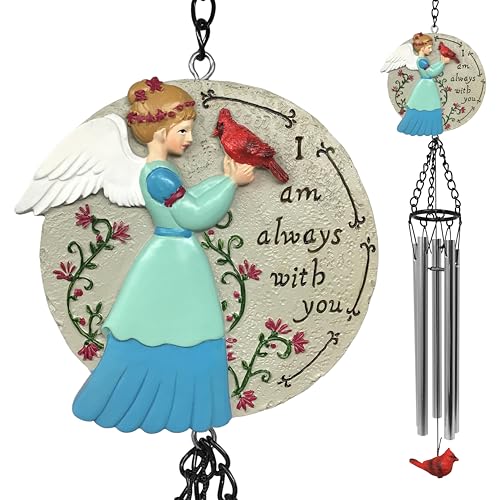 Angel Wind Chimes Memorial Gift for Loss of Loved One – “I’m Always with You” Cardinal Wind Chime for Porch, Garden & Memorial Décor, Sympathy Bereavement Gift for Mom, Dad, Family – 19 Inch