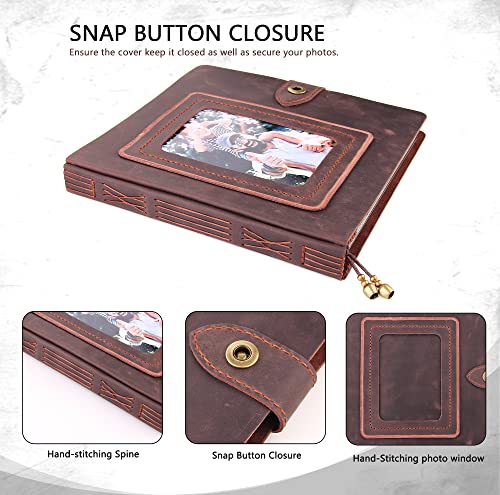 Leather photo Album Self Adhesive Pages, Handamde Leather Scrapbook Photo Album, Wedding Family Album, Holds 3x5, 4x6, 5x7, 6x8 Photos - Coffee - color: Coffee, size: 9.6x9.6x1.3