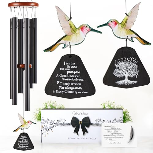 32 inch Black Hummingbird Memorial Wind Chimes for Loss of Loved One - color: Hummingbird, size: 32" Black