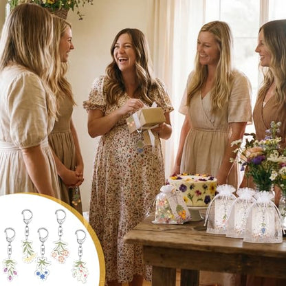 Liliaafar 72 Pcs Wildflower Party Favors Set Acrylic Wildflower Keychains with Thank You Cards & Organza Bags Gifts for Mothers Day Bridal Showers Bachelor Parties and Weddings - style: Wildflowers