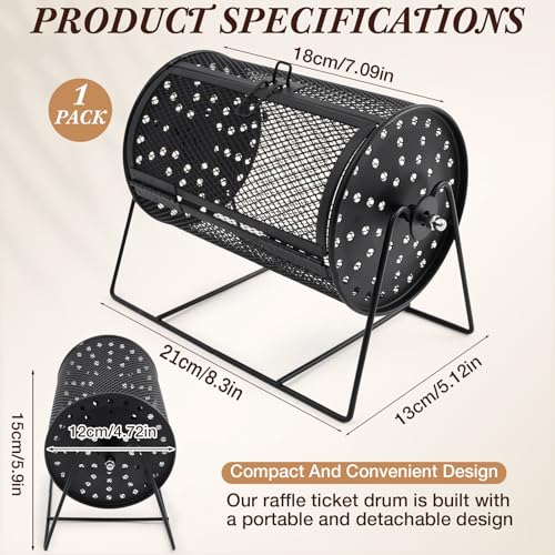 Teenyyou Raffle Drum Holds 600 Tickets, Metal Ticket Wheel Spinner with Stand, Raffle Tickets Cage for Games Events, Parties, School Drawings(Integrated Rotary,Black,7.09" X 4.72", Small) - color: Black, size: 7.09" X 4.72", Small, style: Integrated Rotar