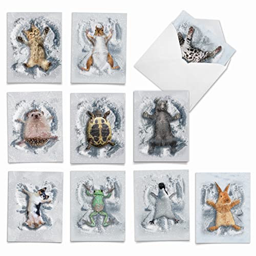 The Best Card Company 10 Blank Notecards w/Envelopes Box Set, 4 x 5.12 Inch, Wildlife Cards for Men and Women - Critter Snow Angels M4187OCB-B1x10-NB - style: Critter Snow Angels