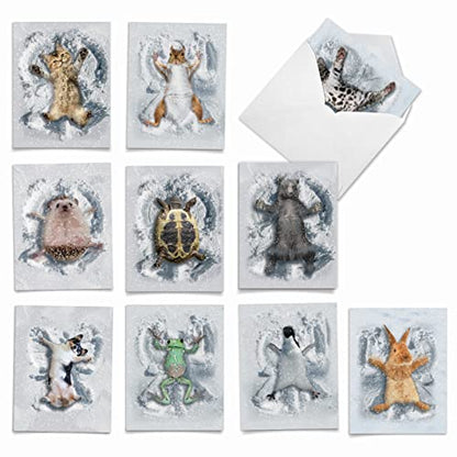 The Best Card Company 10 Blank Notecards w/Envelopes Box Set, 4 x 5.12 Inch, Wildlife Cards for Men and Women - Critter Snow Angels M4187OCB-B1x10-NB - style: Critter Snow Angels