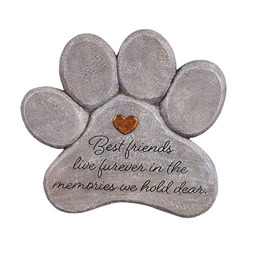 Evergreen Garden 11" Paw Shaped Pet Memorial Garden Stone, Best Friends Live Forever