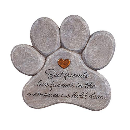 Evergreen Garden 11" Paw Shaped Pet Memorial Garden Stone, Best Friends Live Forever