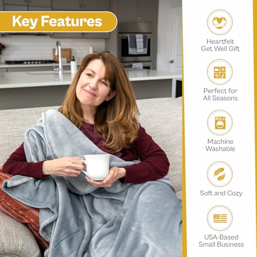 Get Well Blanket - Healing Blanket - Inspirational Blankets for Women/Men - Get Well Soon Gifts - Warm Hugs - Soft Fleece Throw Blanket - Strength - Healing Thoughts (Gray Fleece 50x65) - color: A- Gray Love