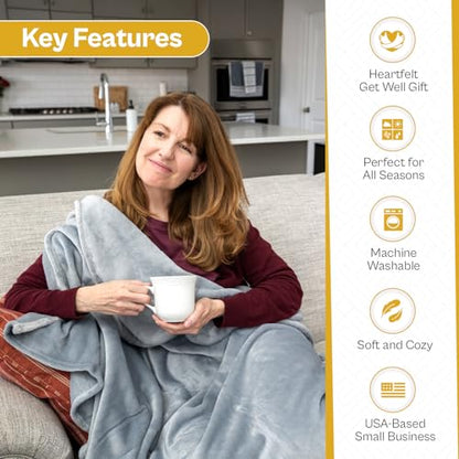 Get Well Blanket - Healing Blanket - Inspirational Blankets for Women/Men - Get Well Soon Gifts - Warm Hugs - Soft Fleece Throw Blanket - Strength - Healing Thoughts (Gray Fleece 50x65) - color: A- Gray Love